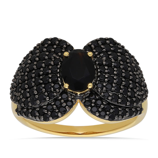 Goldplattierter Silberring mit schwarzem Onyx und schwarzem Spinell