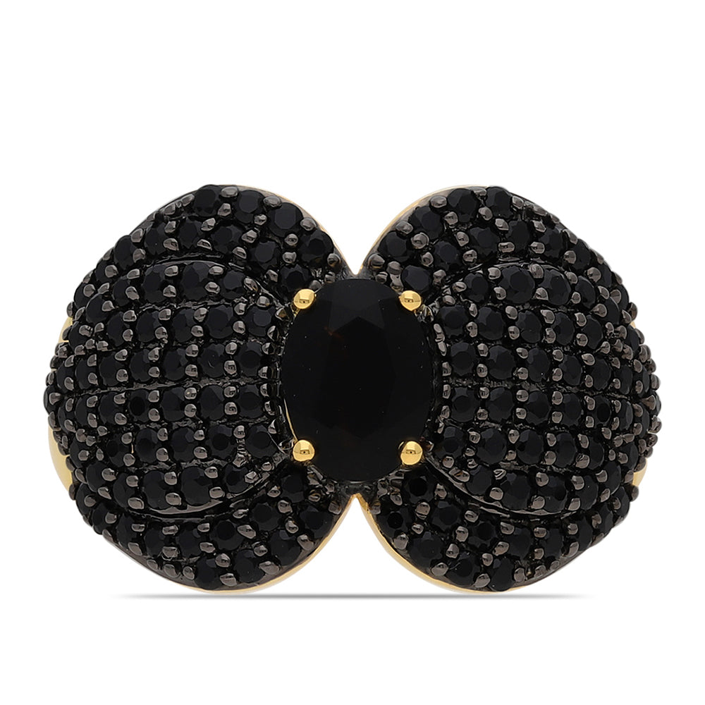 Goldplattierter Silberring mit schwarzem Onyx und schwarzem Spinell