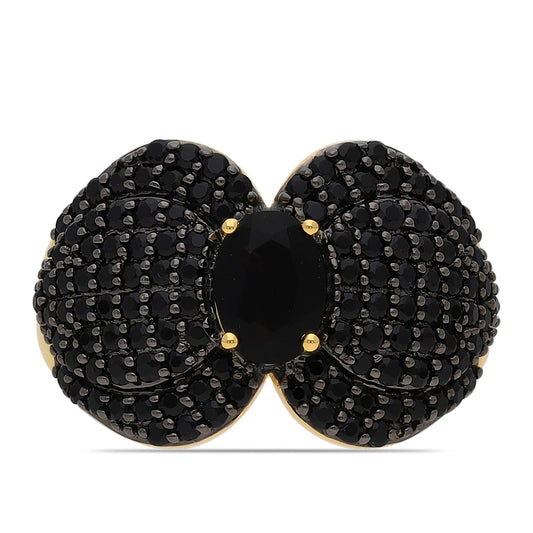 Goldplattierter Silberring mit schwarzem Onyx und schwarzem Spinell