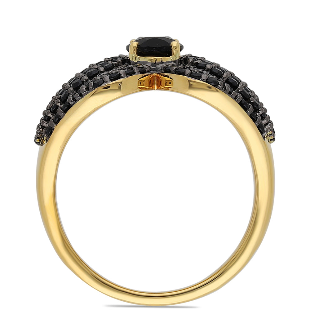 Goldplattierter Silberring mit schwarzem Onyx und schwarzem Spinell 3 