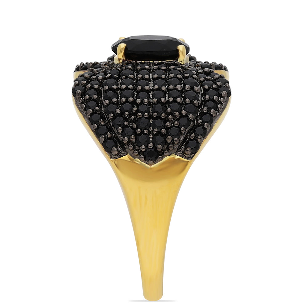 Goldplattierter Silberring mit schwarzem Onyx und schwarzem Spinell 4 