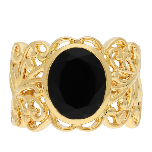 Goldplattierter Silberring mit schwarzem Onyx