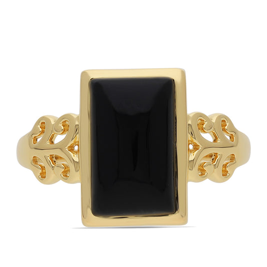Goldplattierter Silberring mit schwarzem Onyx