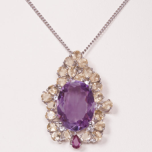 Silberanhänger mit Amethyst aus Artigas und Rhodolith aus Moatize