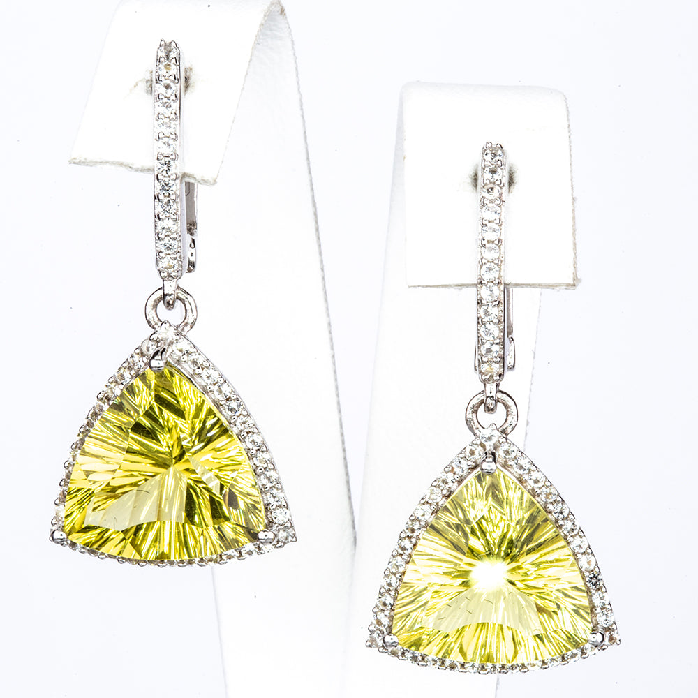 Silberohrringe mit brasilianischem Kristallquarz und weißem Topas