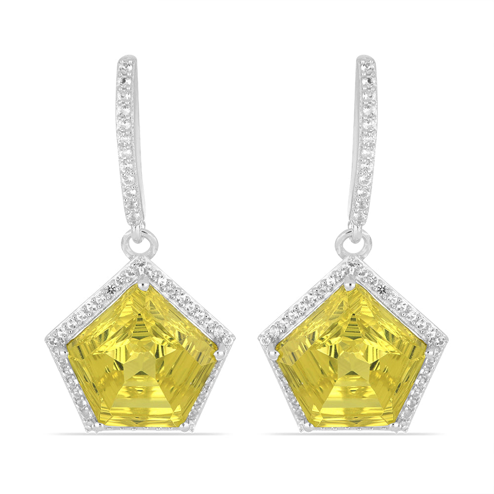 Silberohrringe mit brasilianischem Kristallquarz und weißem Topas