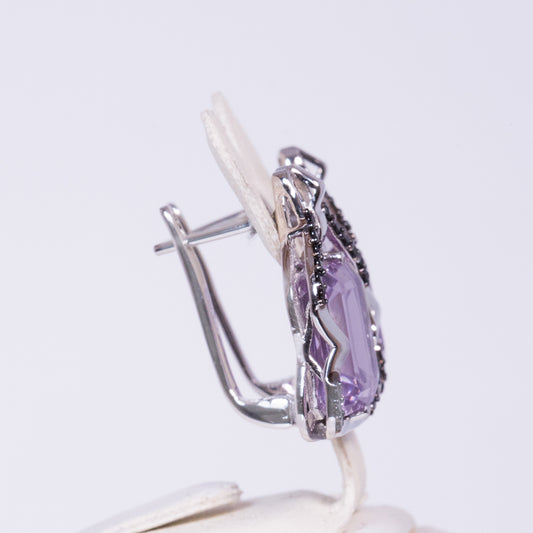 Silberohrringe mit rosa Amethyst aus El Chiquada und schwarzem Spinell aus Gorno Badakhsha