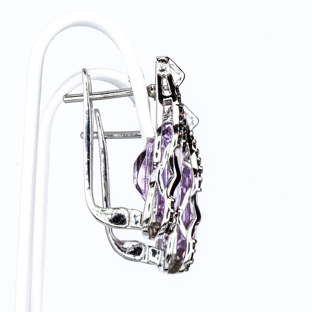 Silberohrringe mit rosa Amethyst aus El Chiquada und schwarzem Spinell aus Gorno Badakhsha