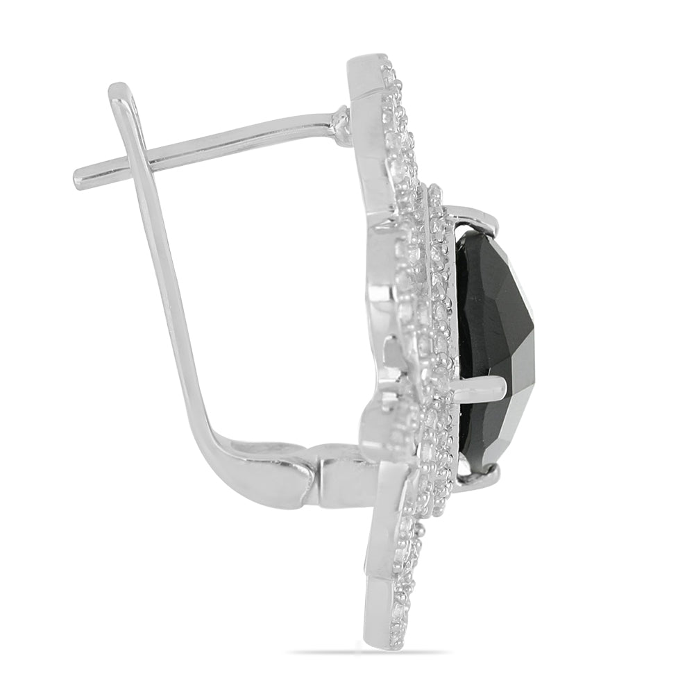 Silberohrringe mit schwarzem Spinell aus Gorno Badakhshan und weißem Topas