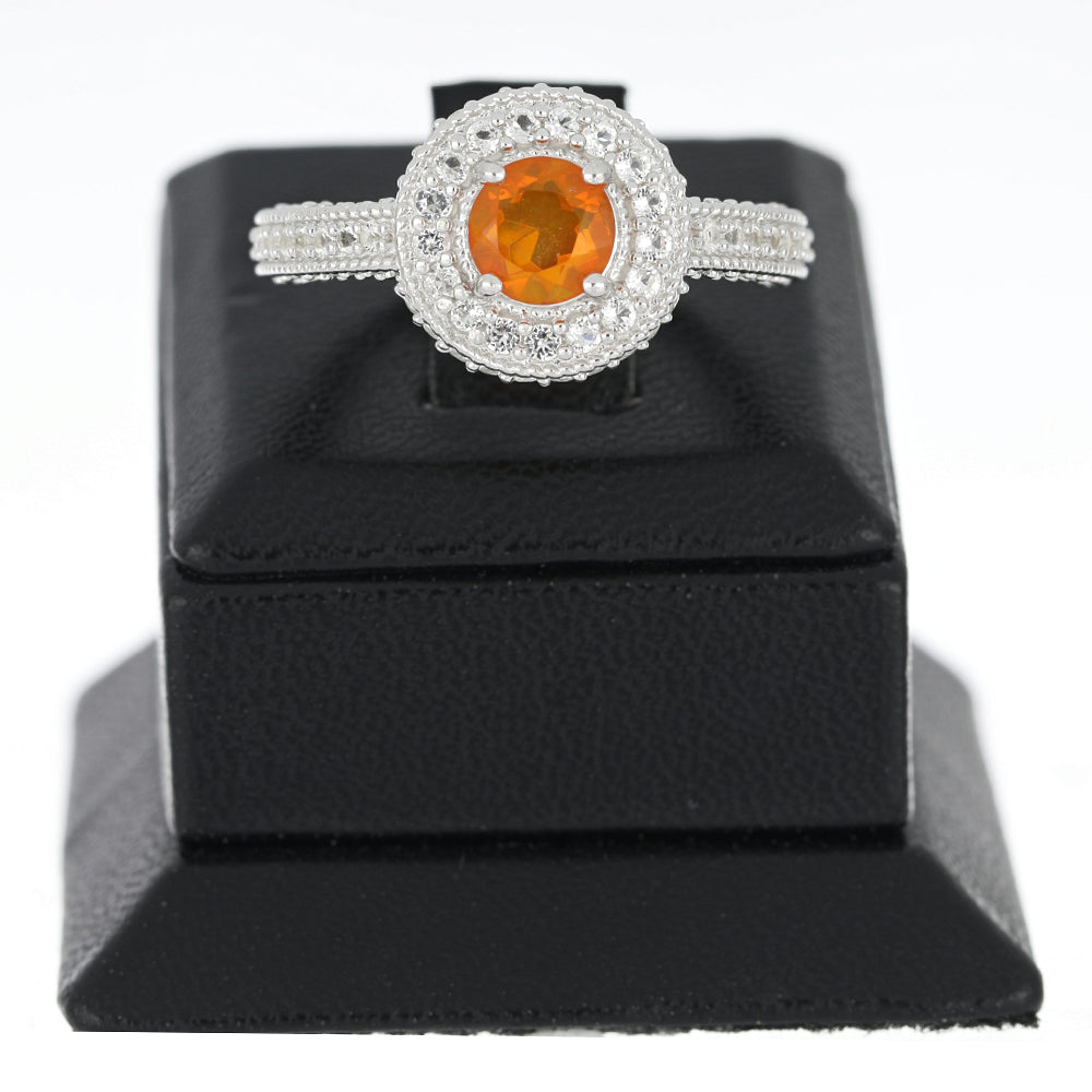 Silberring mit orangefarbenem äthiopischem Opal aus Lega Dembi und weißem Topas 2 