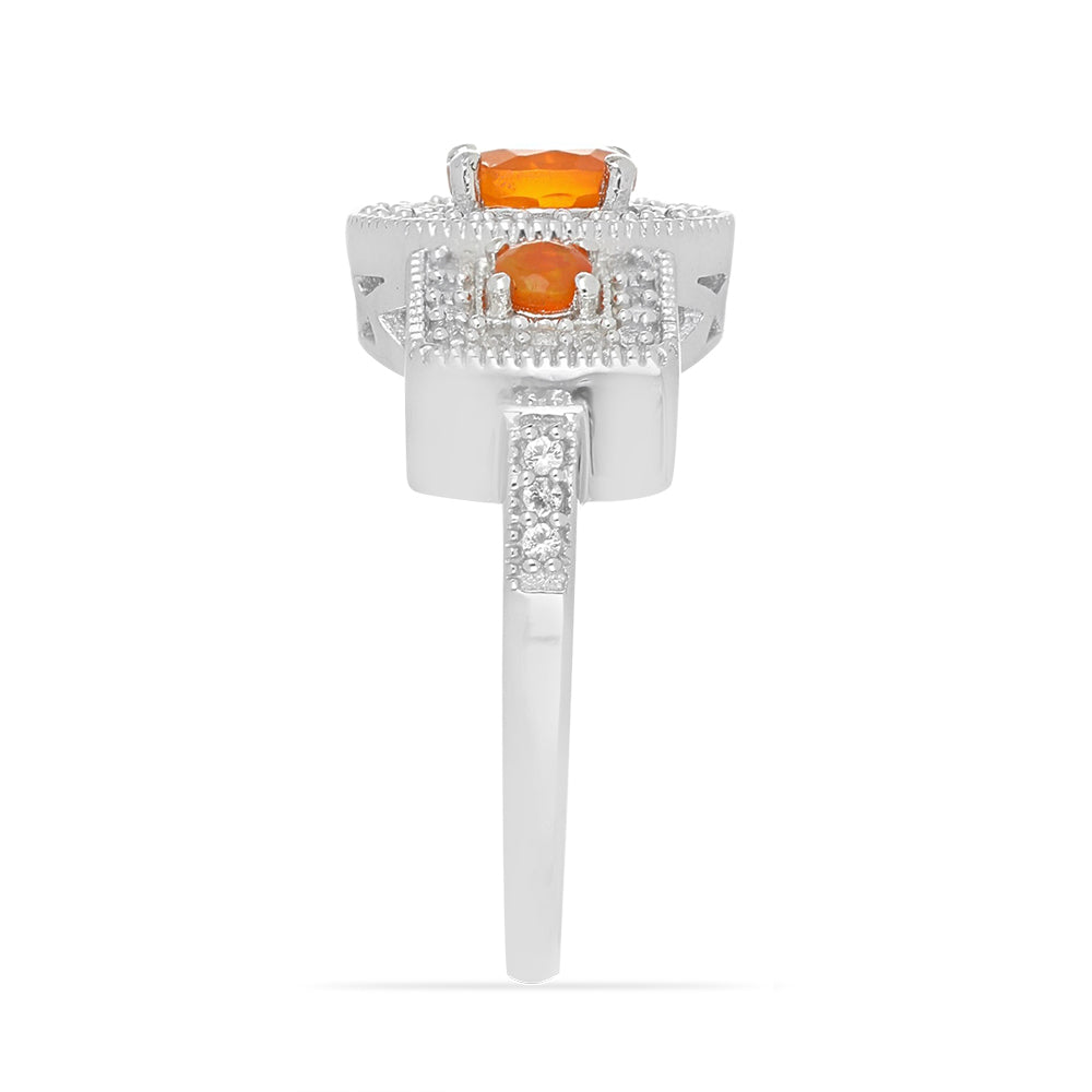 Silberring mit orangefarbenem äthiopischem Opal aus Lega Dembi und kolumbianischem weißem Zirkon 5 