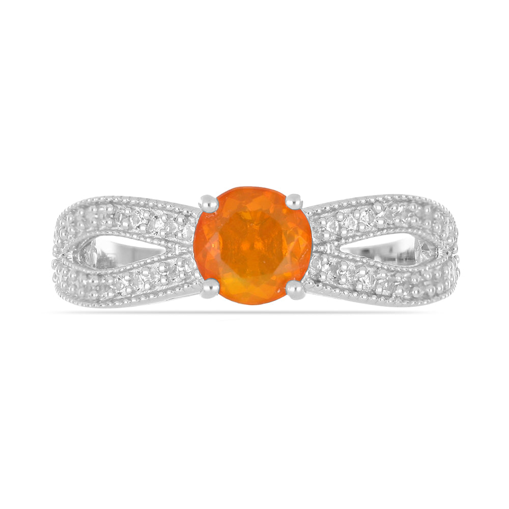 Silberring mit äthiopischem Orangenopal und weißem Topas