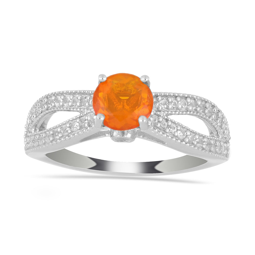 Silberring mit äthiopischem Orangenopal und weißem Topas