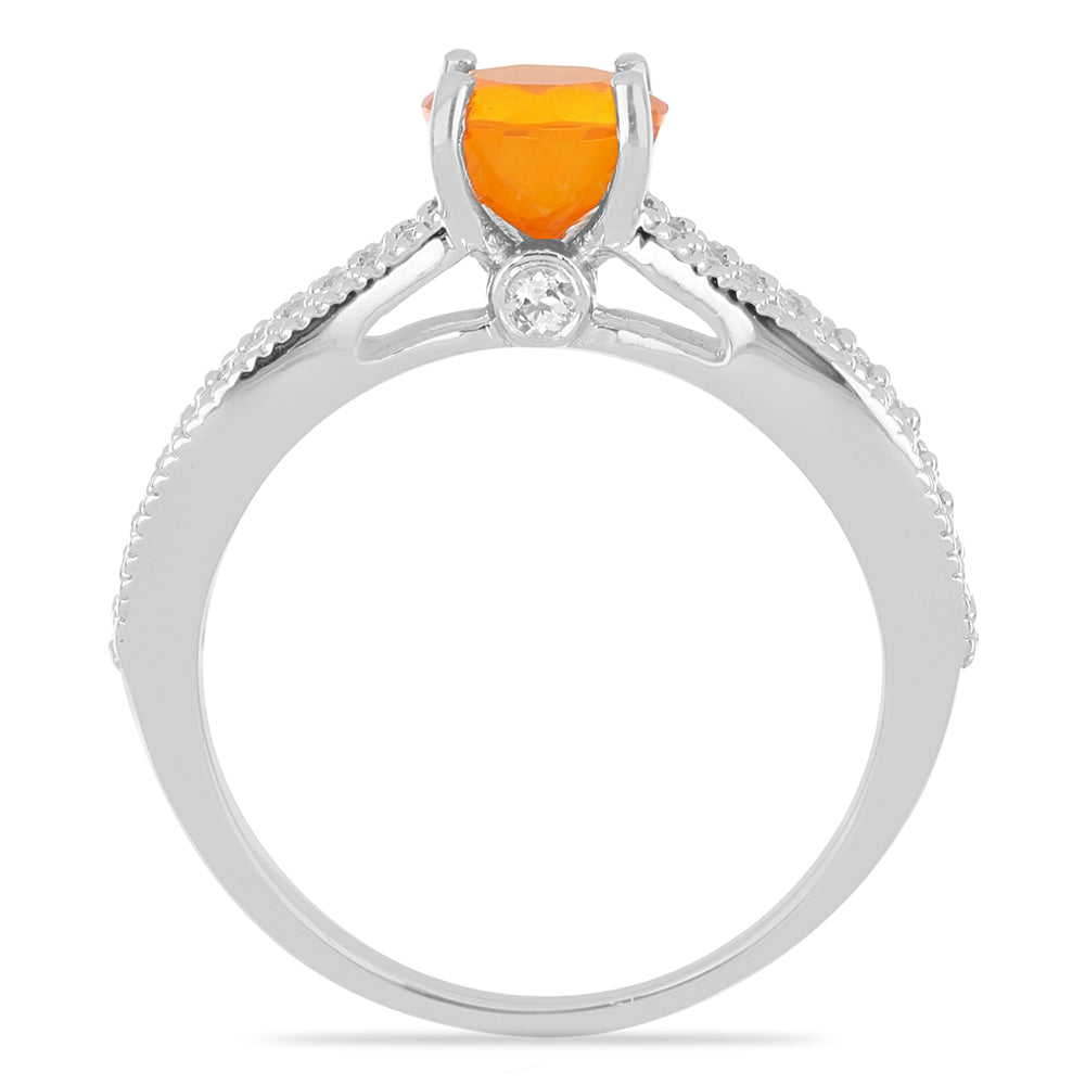 Silberring mit äthiopischem Orangenopal und weißem Topas