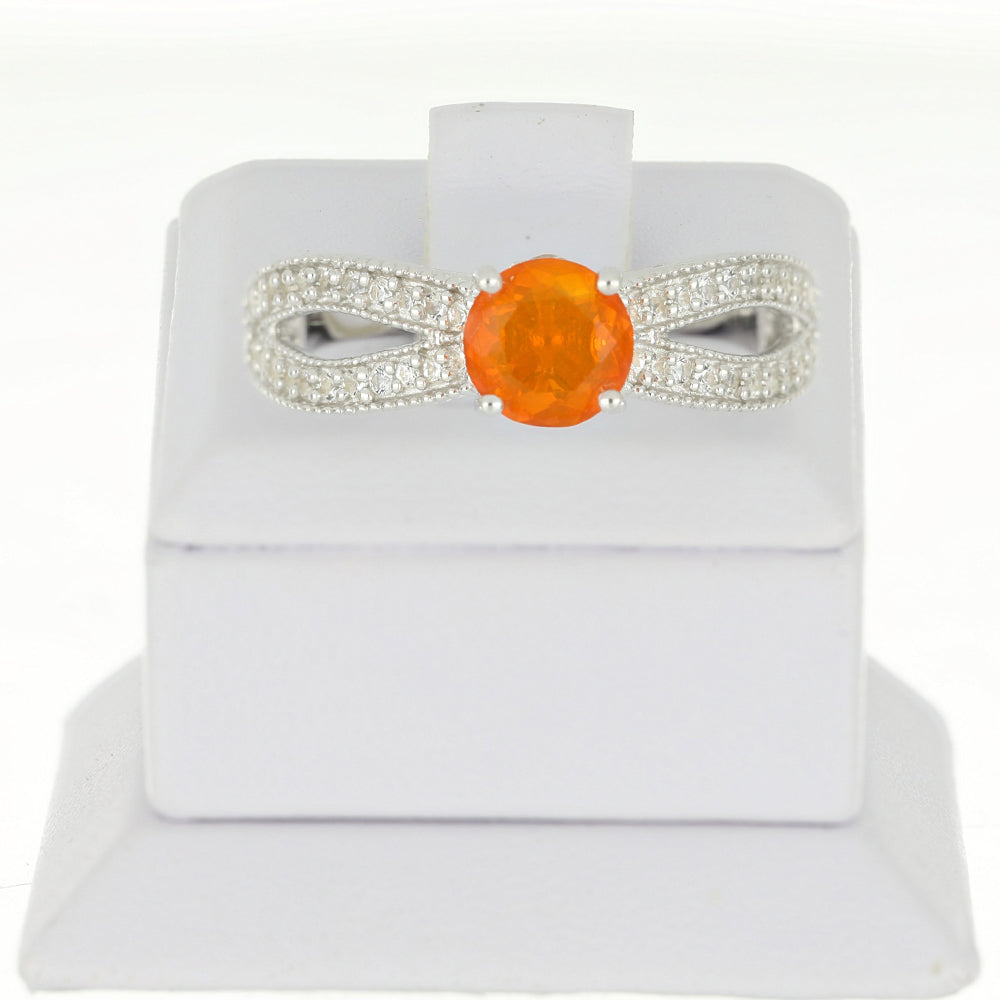 Silberring mit äthiopischem Orangenopal und weißem Topas 2 