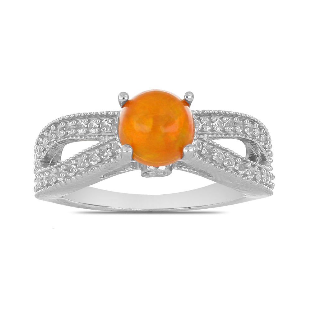 Silberring mit orangefarbenem äthiopischem Opal aus Lega Dembi und weißem Topas