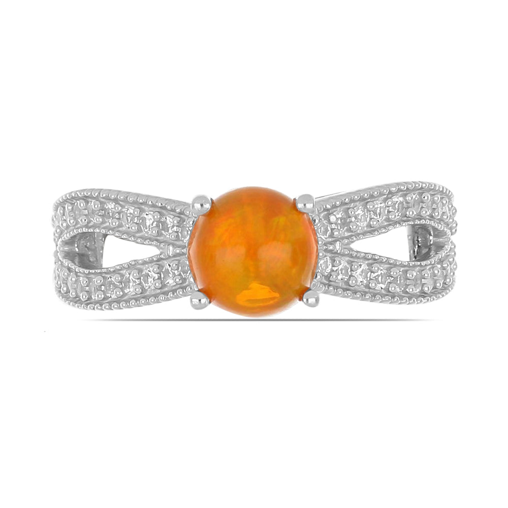 Silberring mit orangefarbenem äthiopischem Opal aus Lega Dembi und weißem Topas 1 