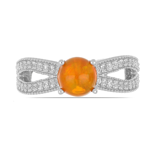 Silberring mit orangefarbenem äthiopischem Opal aus Lega Dembi und weißem Topas