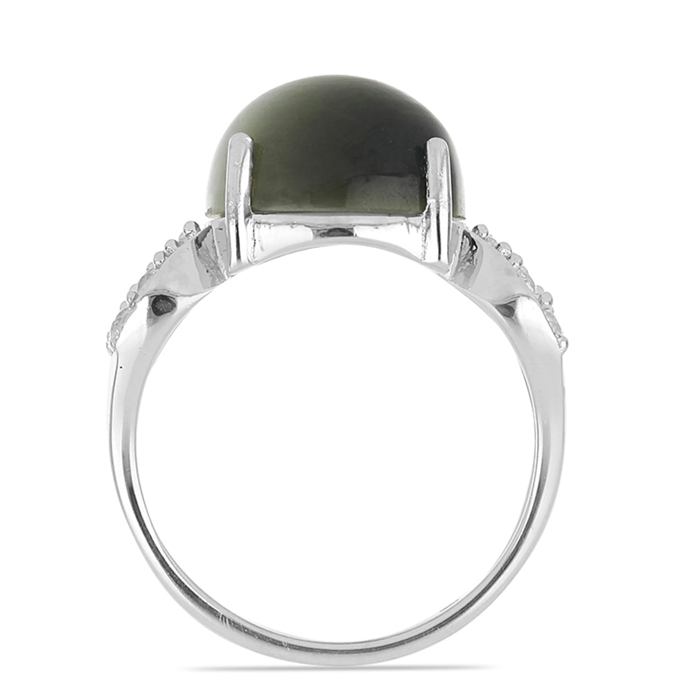 Silberring mit grünem Katzenauge Antananarivo und weißem Topas 2 