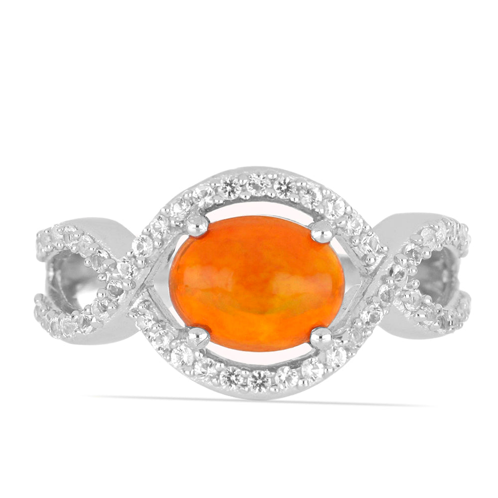 Silberring mit orangefarbenem äthiopischem Opal aus Lega Dembi und weißem Topas