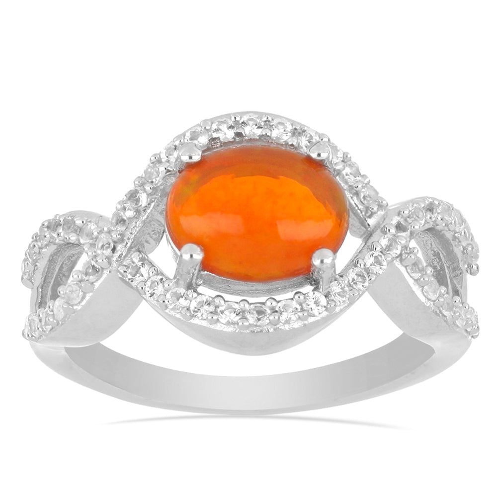 Silberring mit orangefarbenem äthiopischem Opal aus Lega Dembi und weißem Topas 2 