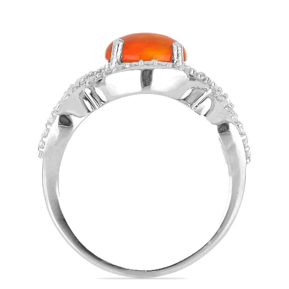 Silberring mit orangefarbenem äthiopischem Opal aus Lega Dembi und weißem Topas 3 