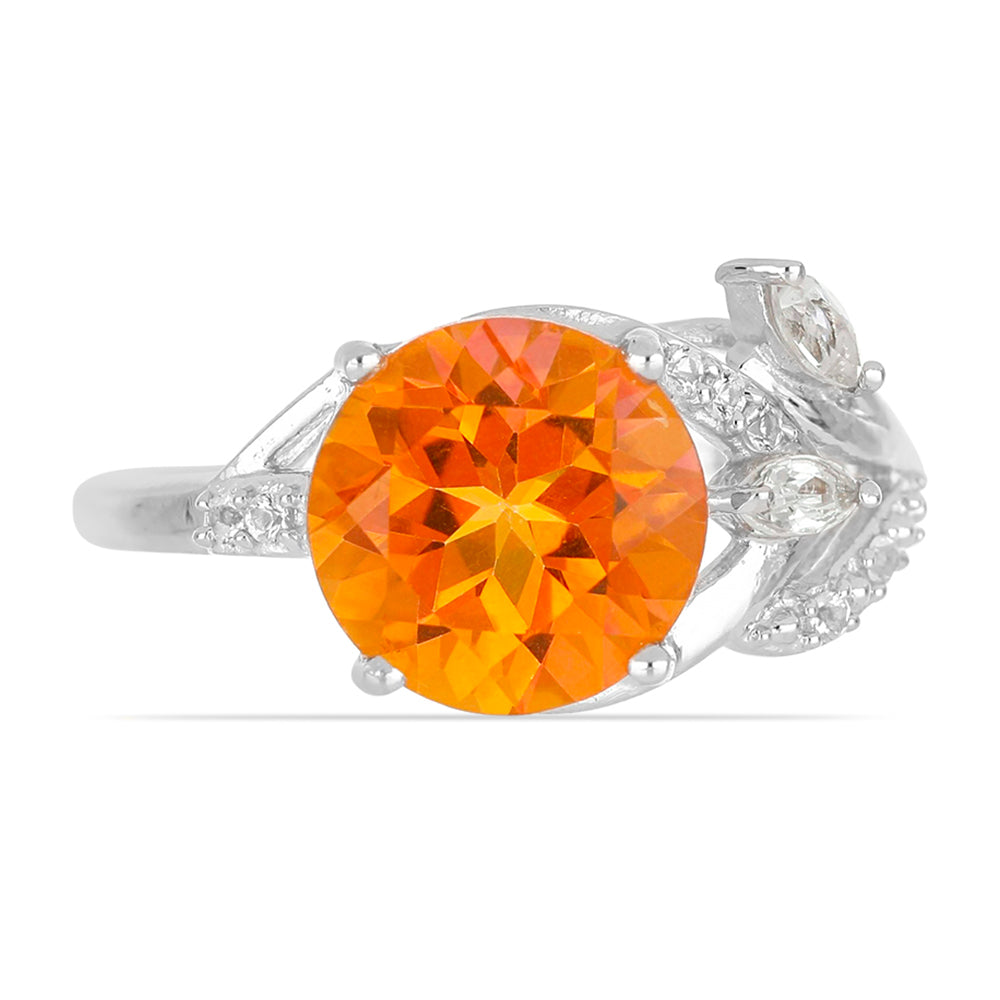 Silberring mit Padparadscha Quarz und weißem Topas 1 