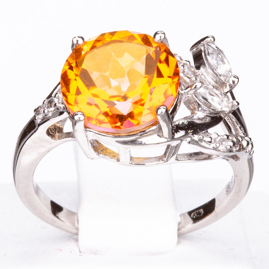 Silberring mit Padparadscha Quarz und weißem Topas