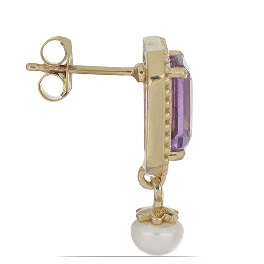 Goldplattierte Silberohrringe mit weißer Süßwasserperle und Amethyst aus Vera Cruz