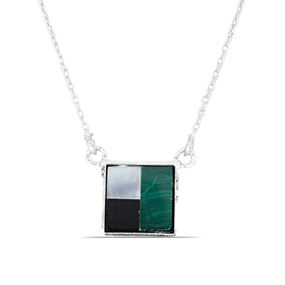 Silberhalskette mit Malachit, Perlmutt und schwarzem Onyx aus Suwar 1 