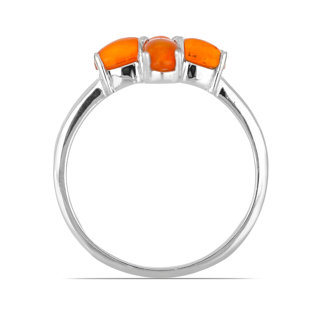 Silberring mit orangefarbenem Opal aus Lega Dembi und weißem Topas