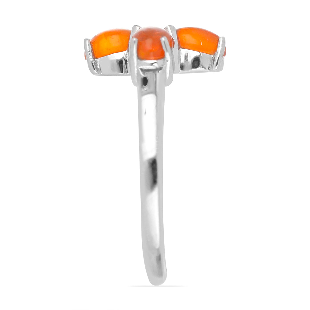 Silberring mit orangefarbenem Opal aus Lega Dembi und weißem Topas 4 