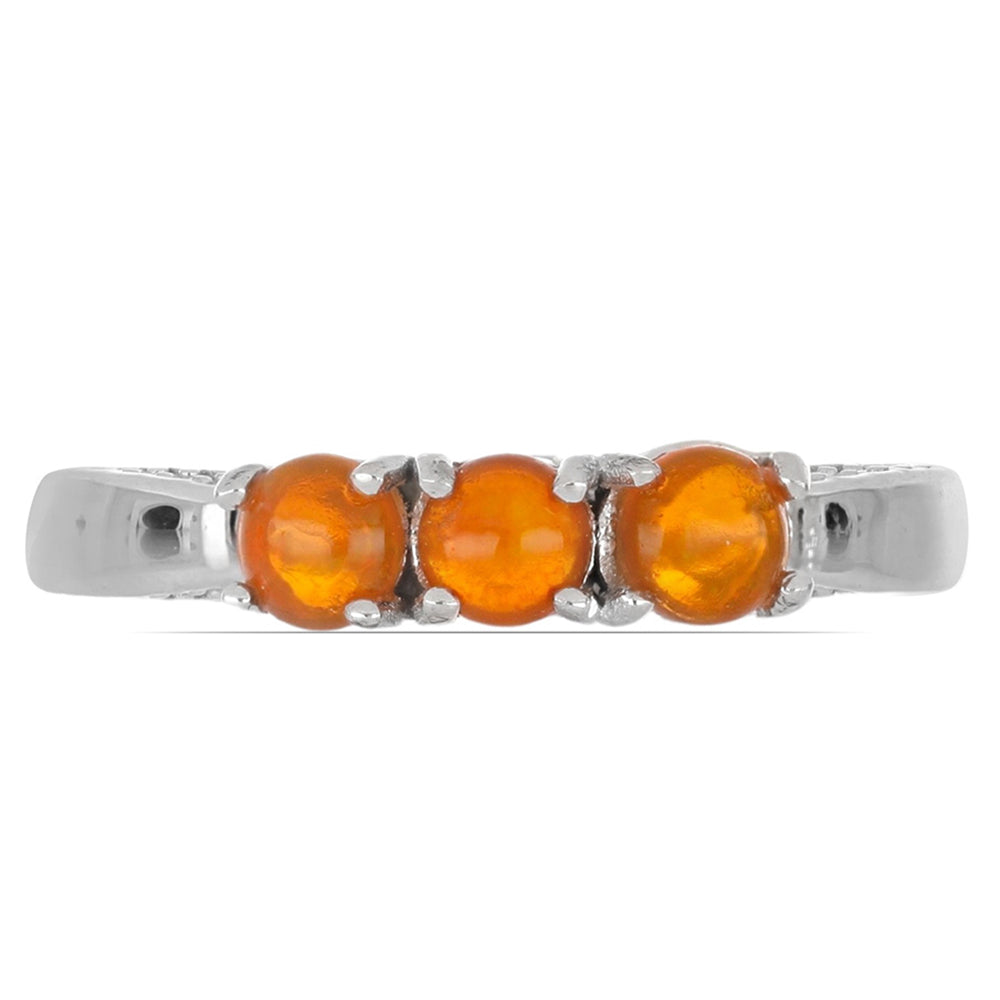 Silberring mit orangefarbenem Opal aus Lega Dembi und weißem Topas