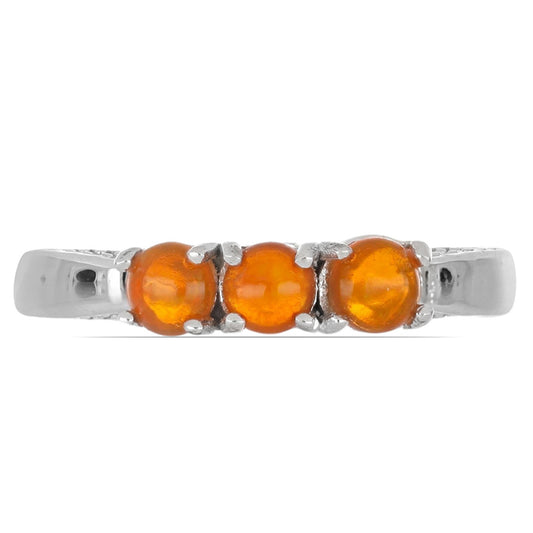 Silberring mit orangefarbenem Opal aus Lega Dembi und weißem Topas