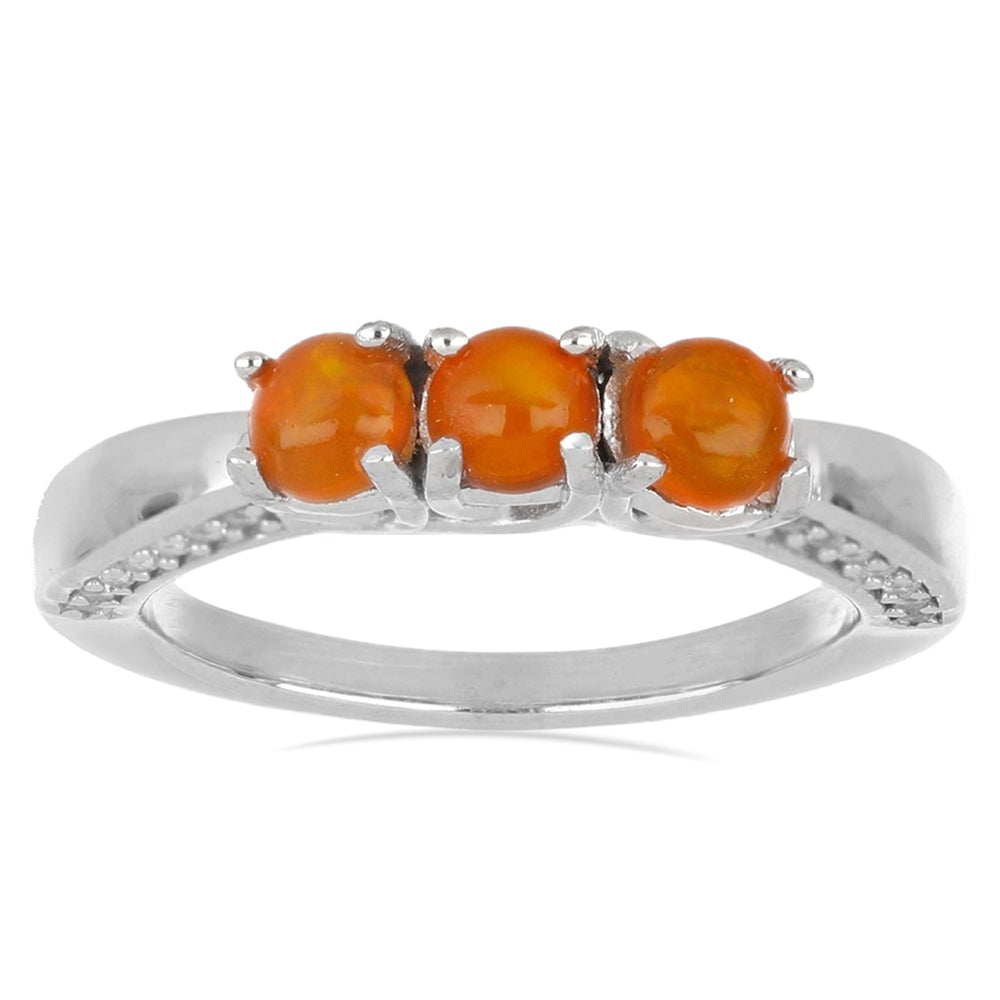 Silberring mit orangefarbenem Opal aus Lega Dembi und weißem Topas