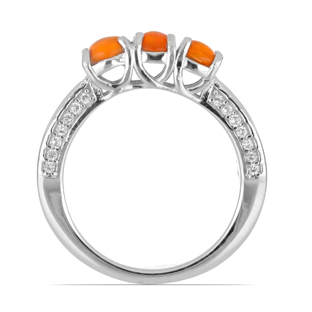 Silberring mit orangefarbenem Opal aus Lega Dembi und weißem Topas 3 