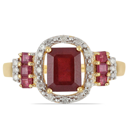 Goldplattierter Silberring mit Rubin aus Madagaskar und weißem Topas