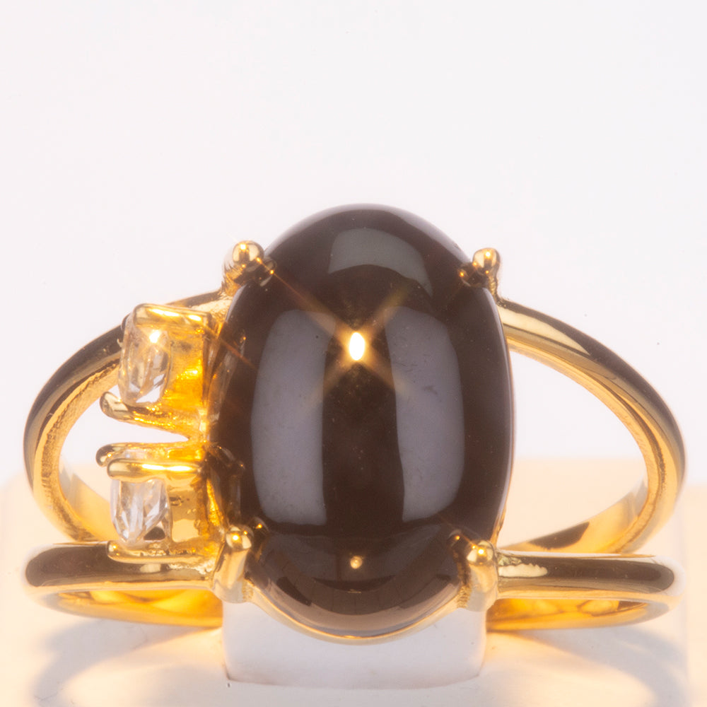 Goldplattierter Silberring mit schwarzem Spinell aus Gorno Badakhshan und weißem Topas