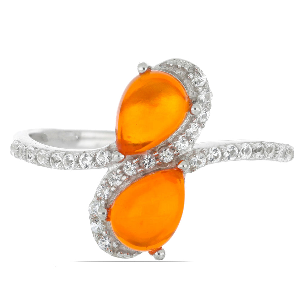 Silberring mit orangefarbenem Opal aus Lega Dembi und weißem Topas 1 