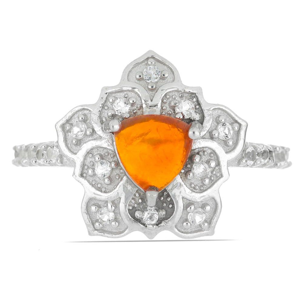 Silberring mit orangefarbenem Opal aus Lega Dembi und weißem Topas 1 