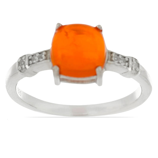 Silberring mit orangefarbenem Opal aus Lega Dembi und weißem Topas