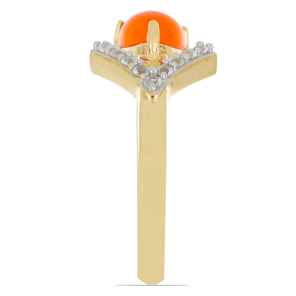 Goldplattierter Silberring mit orangefarbenem Opal aus Lega Dembi und weißem Topas