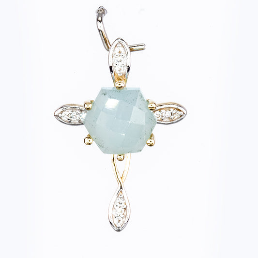 Goldplattierter Silberanhänger mit Aqua-Chalcedon aus Fort Knox und weißem Topas
