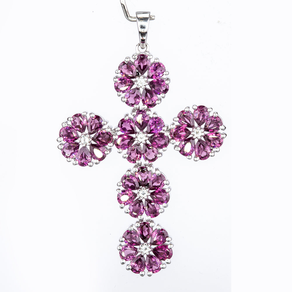 Silberanhänger mit Rhodolith aus Moatize und weißem Topas 1 