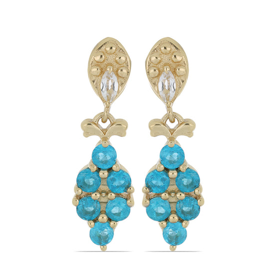 Goldplattierte Silberohrringe mit neon Apatit aus Sludyanka und weißem Topas