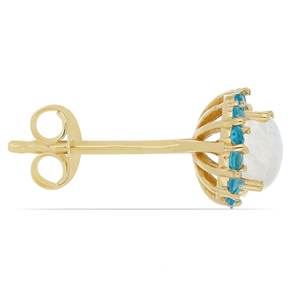 Goldplattierte Silberohrringe mit Regenbogenmondstein aus Grant County und neon Apatit aus Sludyanka 2 