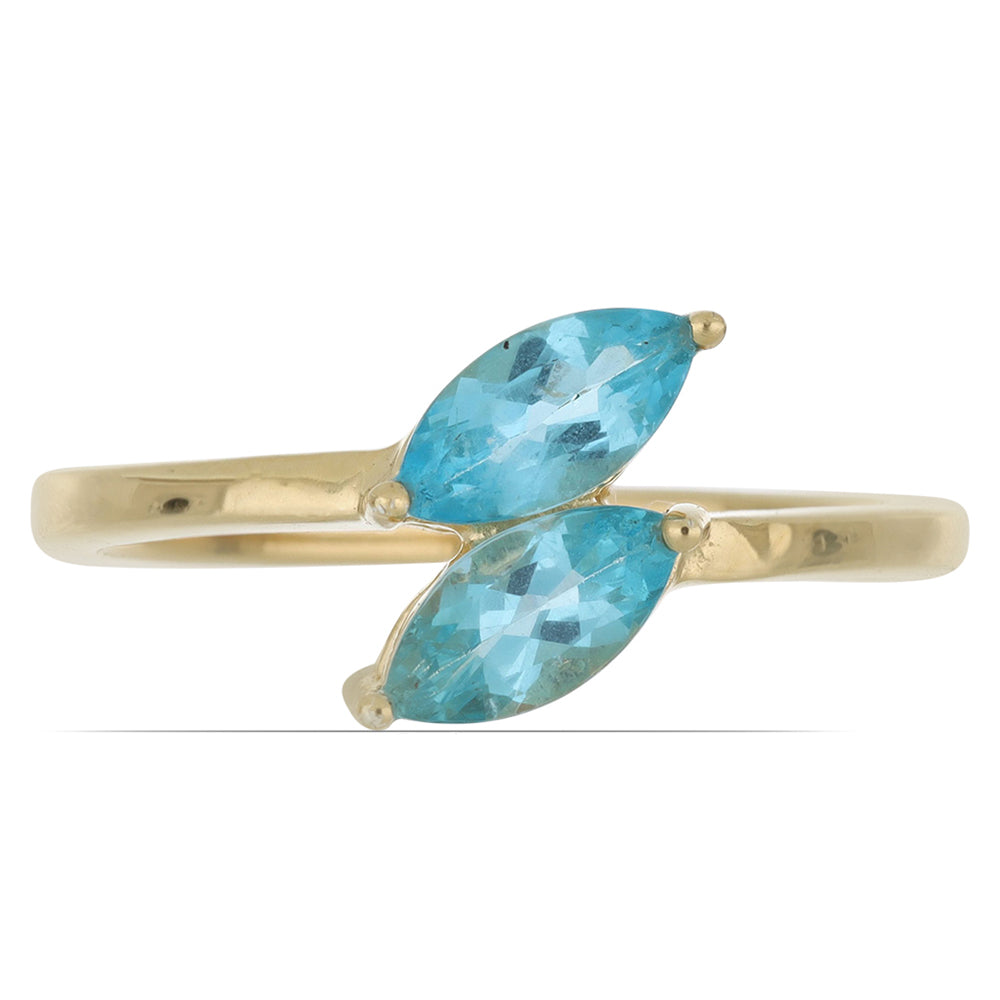 Goldplattierter Silberring mit himmelblauem Apatit aus Sljudjanka 1 