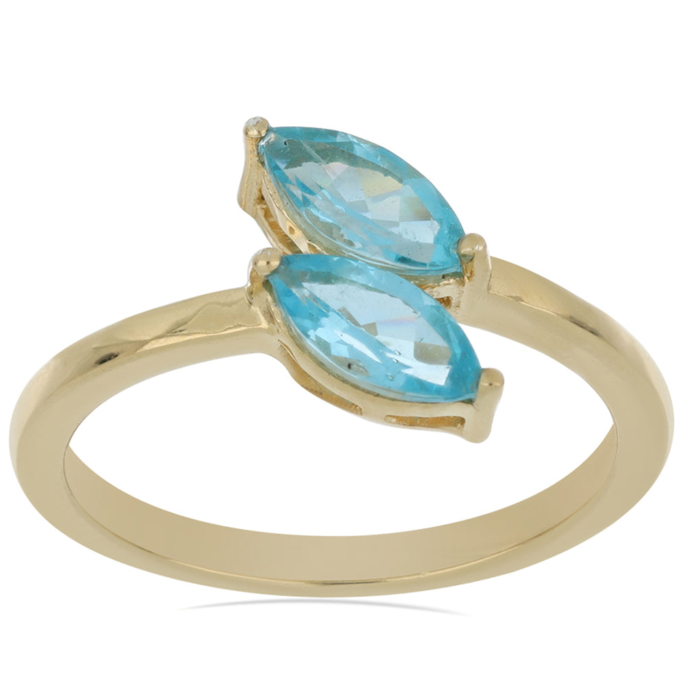 Goldplattierter Silberring mit himmelblauem Apatit aus Sljudjanka 2 