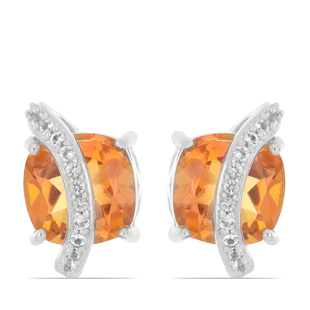 Silberohrringe mit Padparadscha Quarz und weißem Topas 1 