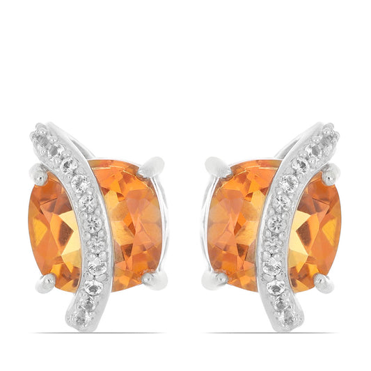 Silberohrringe mit Padparadscha Quarz und weißem Topas